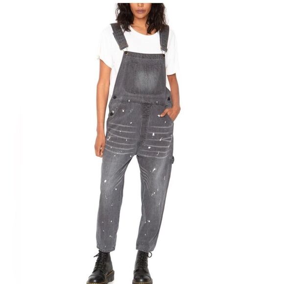 Sandrine Rose Free People denim overalls distressed painters ziggy black - Picture 2 of 16